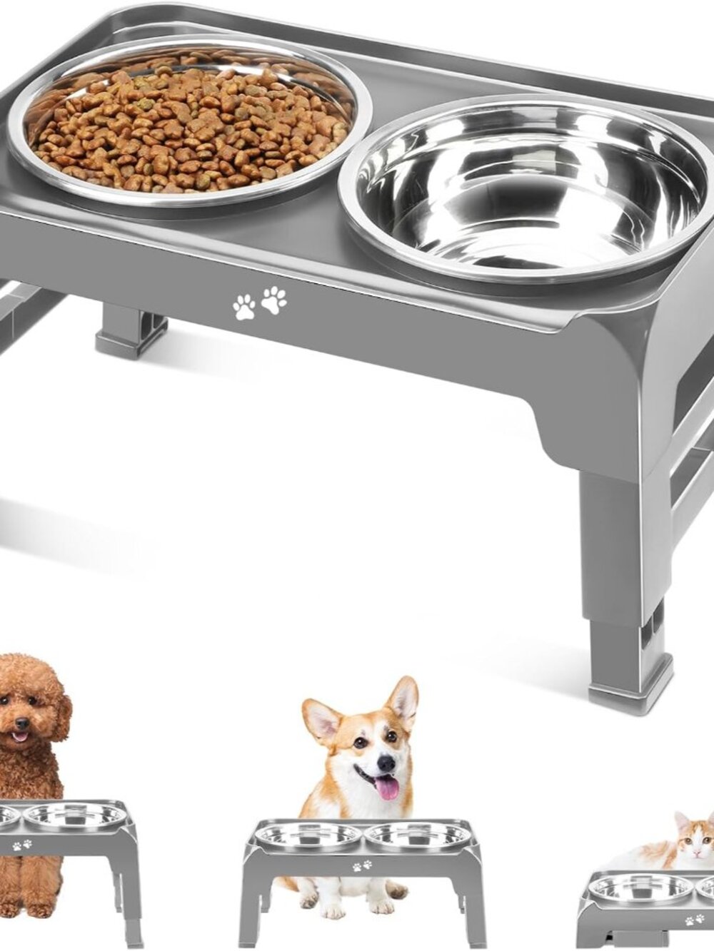 Elevated Dog Bowls for Small Medium Dogs, 3 Height Adjustable Raised Stand with